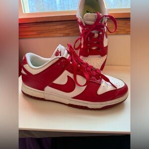 Nike Women’s Dunk Low Red and White Athletic Shoes